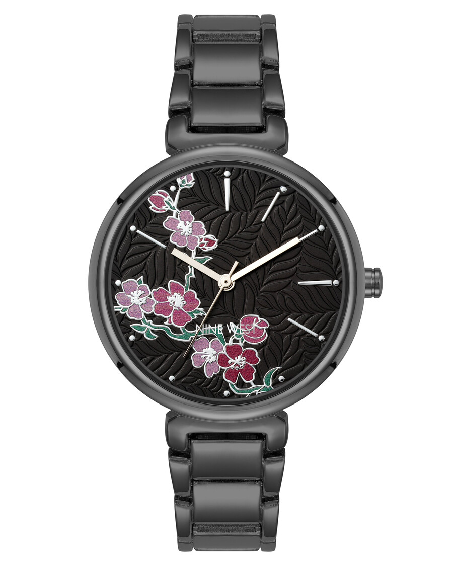 orologio con bracciale e quadrante floreale testurizzato