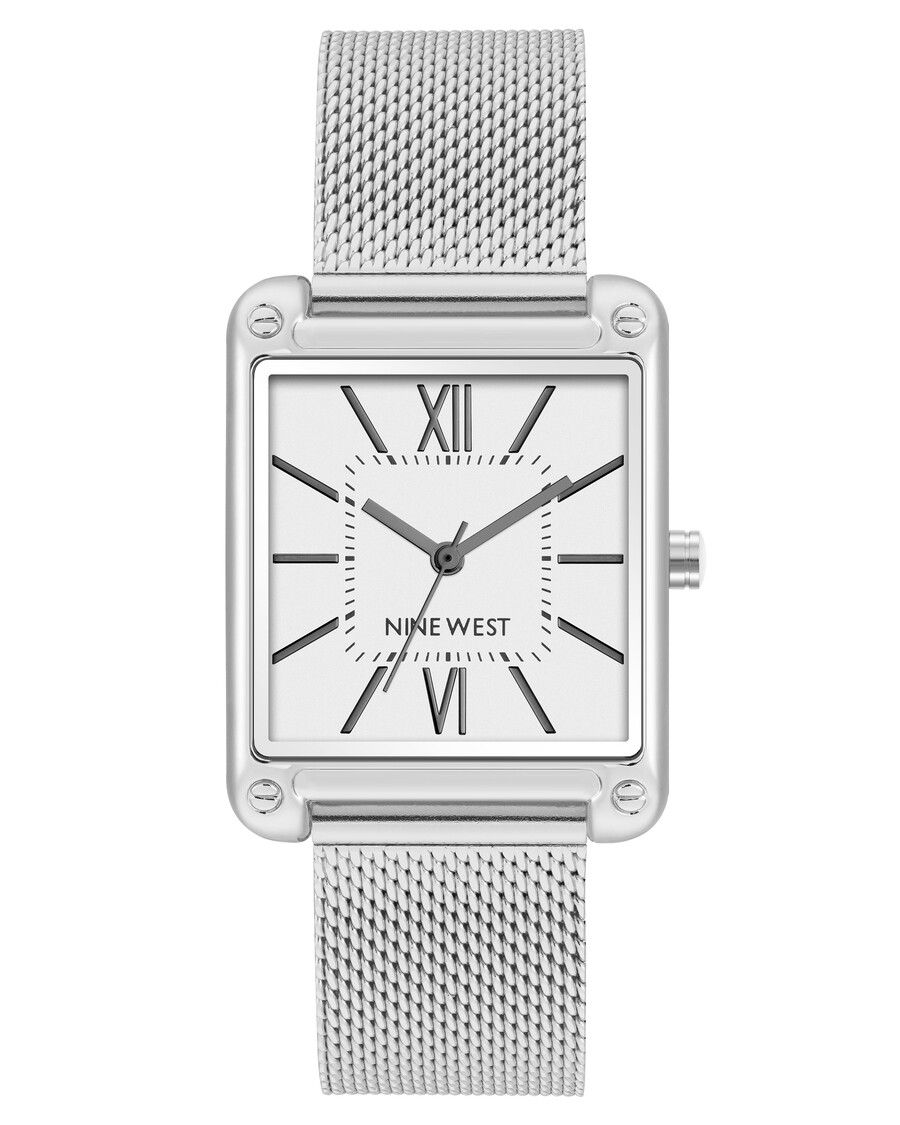 orologio con bracciale a maglie e cassa rettangolare