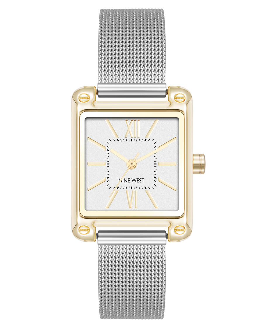 orologio con bracciale a maglie e cassa rettangolare