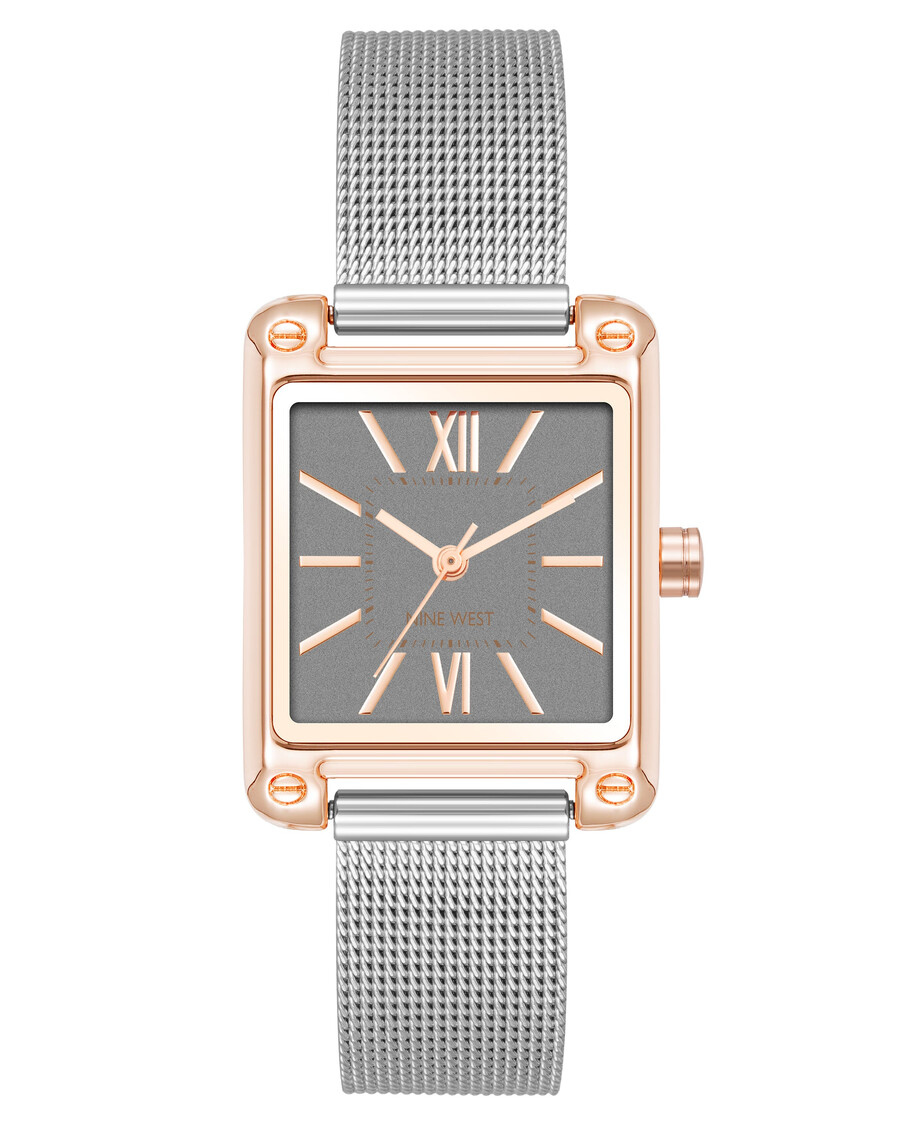orologio con bracciale a maglie e cassa rettangolare